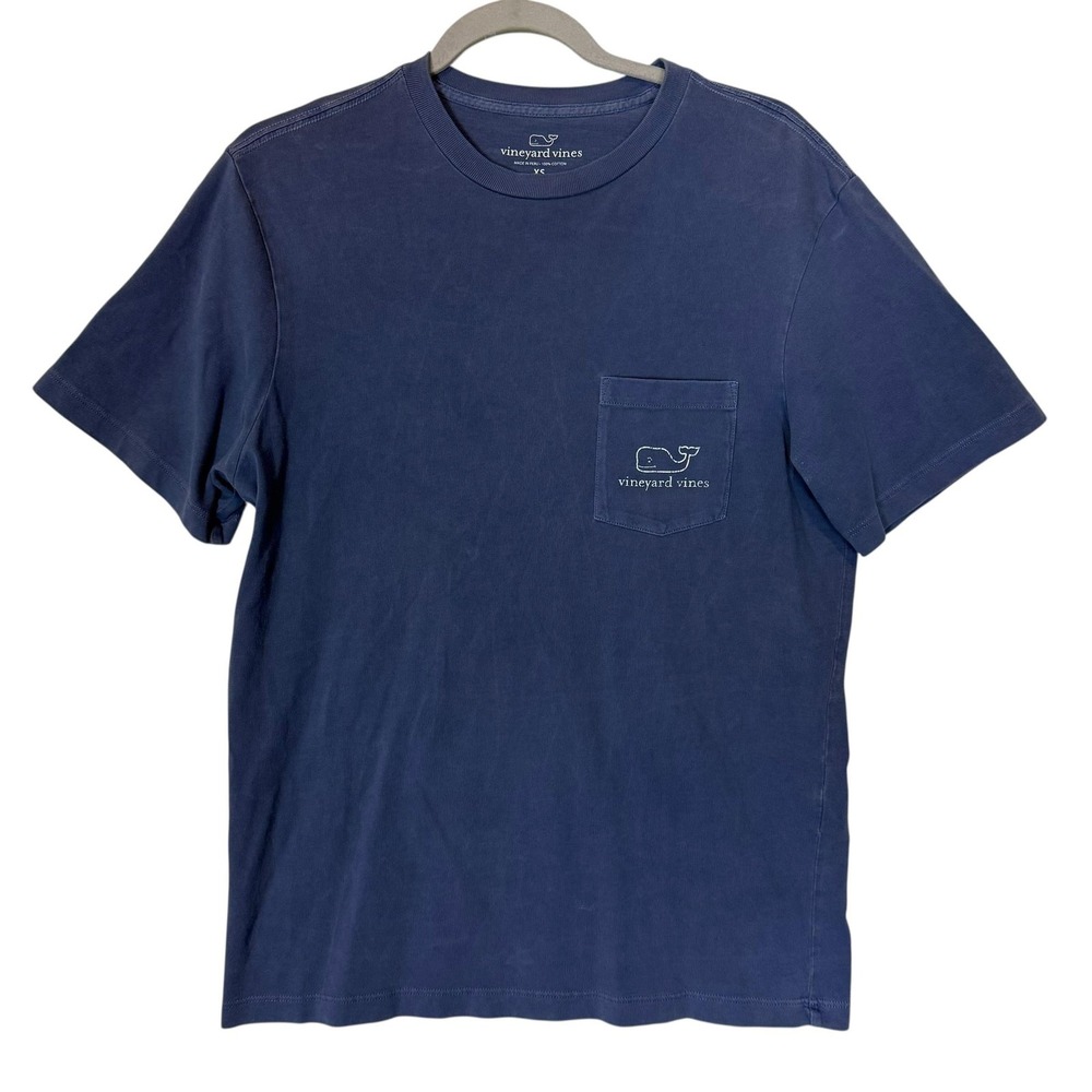 Vineyard Vines Shirt Mens XS Blue Crewneck Whale Pocket Back Logo Graphic Tee